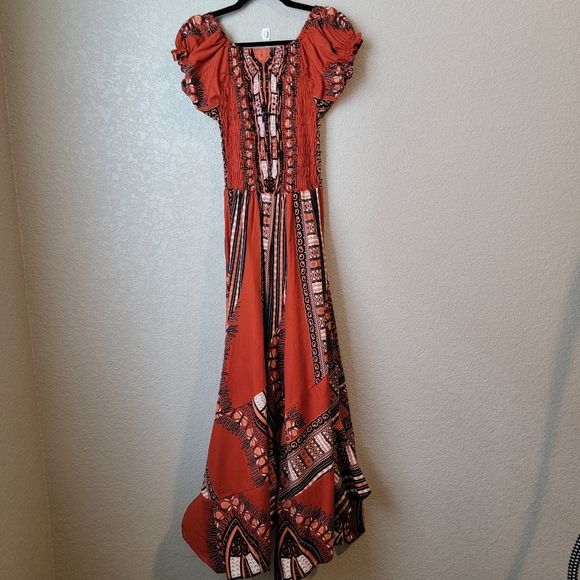 NWOT Orange Aztec Design Elastic Waist Maxi - Picture 3 of 7